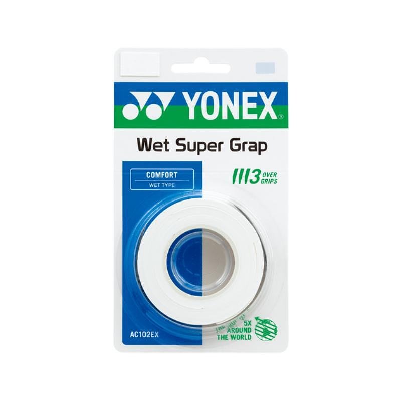 Gripuri Yonex WET SUPER GRAP White - 3 bucăți – grip alb pentru rachetă de tenis Yonex, cu aderență excelentă și control.