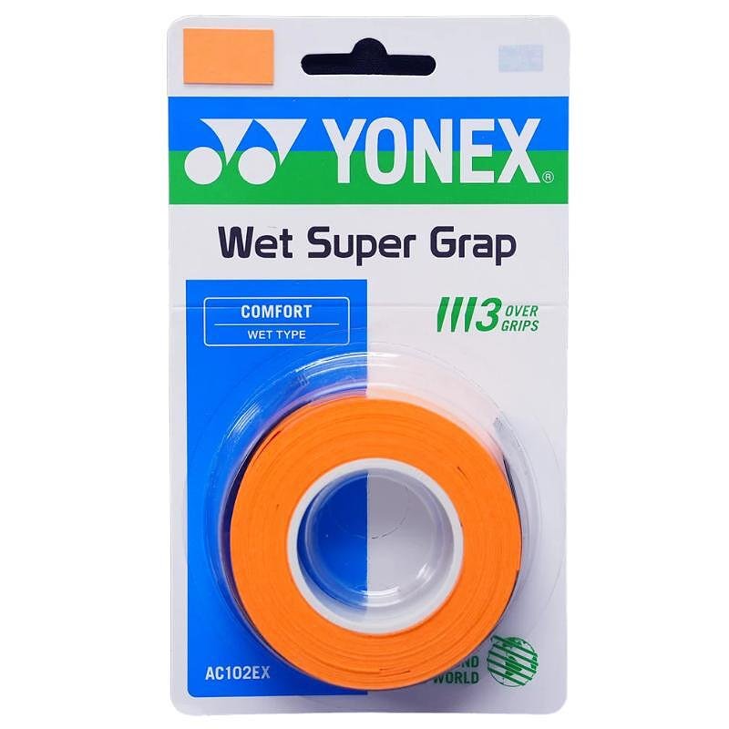 Yonex WET SUPER GRAP Orange grips - 3 pieces for tennis and padel rackets, orange, tacky grip