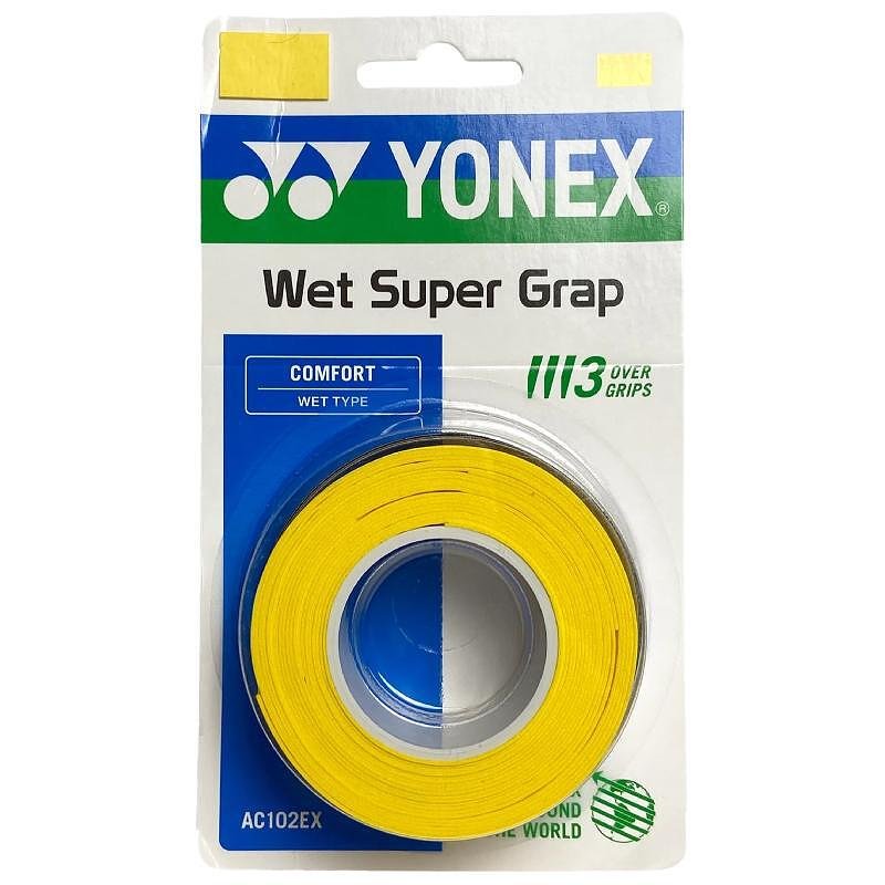 Yonex WET SUPER GRAP Yellow grips - 3 pieces, yellow grip for Yonex tennis racket with excellent grip and control