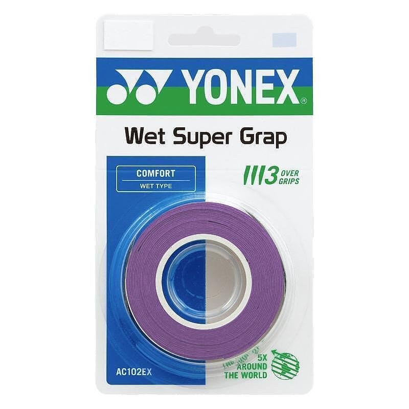 Gripuri Yonex WET SUPER GRAP D. Purple - 3 bucăți pentru rachete de tenis și padel, cu control și absorbție excelente.