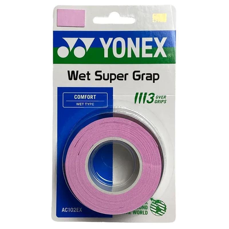 Yonex Wet Super Grap x3 grips - pink - pink tennis racket grip, moisture-absorbing and shock-absorbing