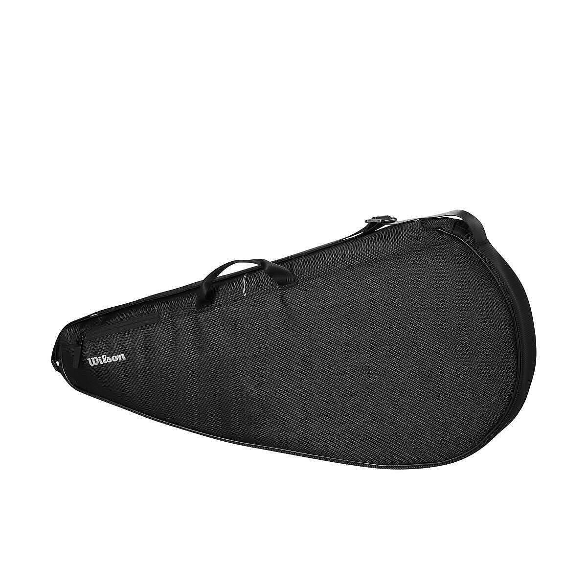 Wilson RF tennis racket case, black, padded and comfortable with a pocket for accessories and RF logo