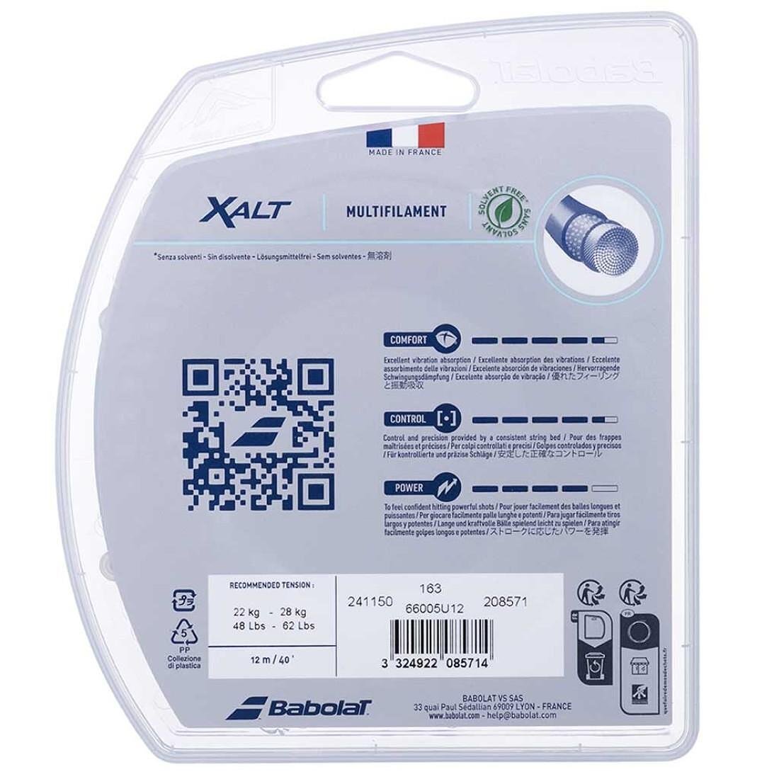 Кордаж Babolat XALT 12M - white spiral за тенис ракети с комфорт, контрол и отлична абсорбция на вибрациите