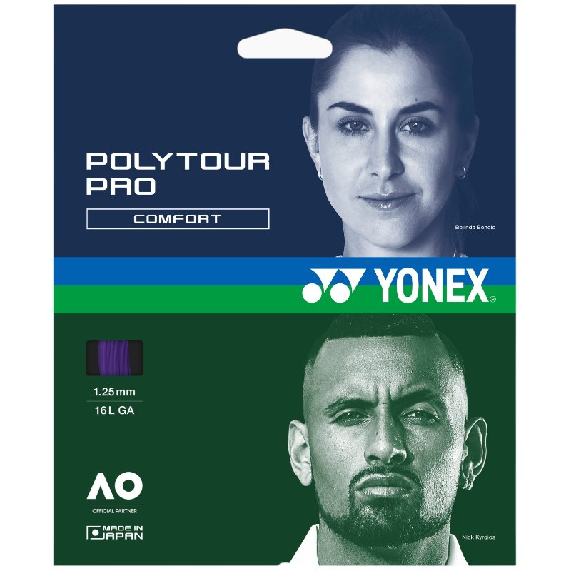 Кордаж Yonex Polytour Pro 125 Midnight Purple, 1.25 мм, осигуряващ мощ, спин и комфорт.