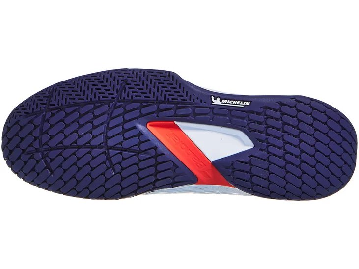 Pantofi sport bărbătești Babolat PROPULSE FURY 3 AC WHITE BLUE cu talpă Michelin pentru tenis și padel