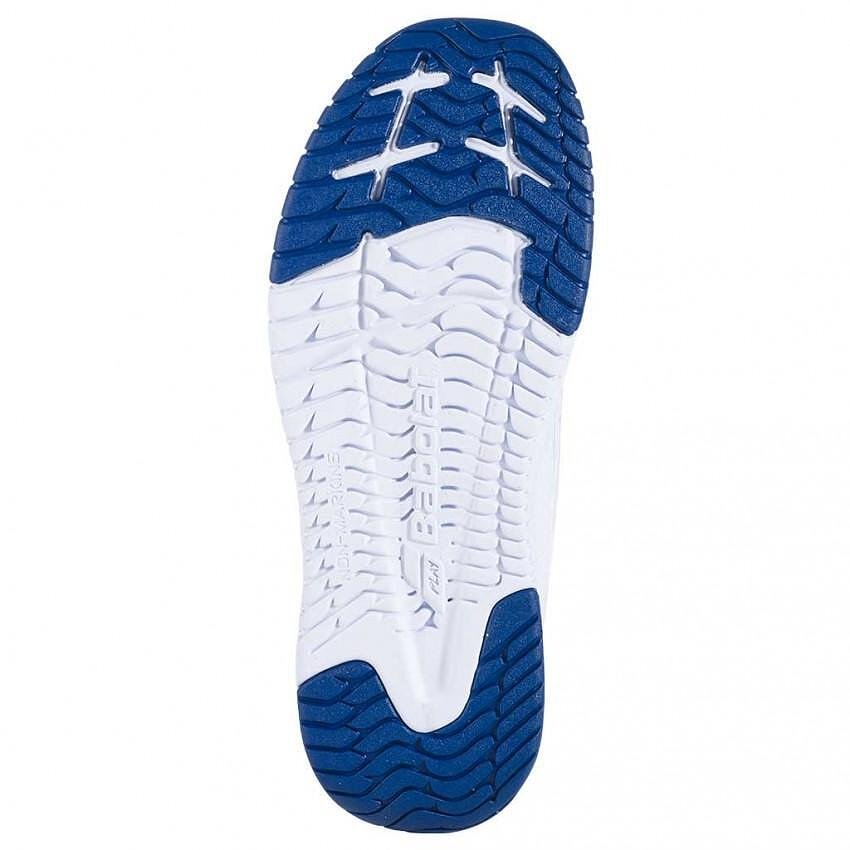 Детски маратонки Babolat PULSION AC BOY White, Estate Blue с издръжлива подметка за тенис и стабилност на корта