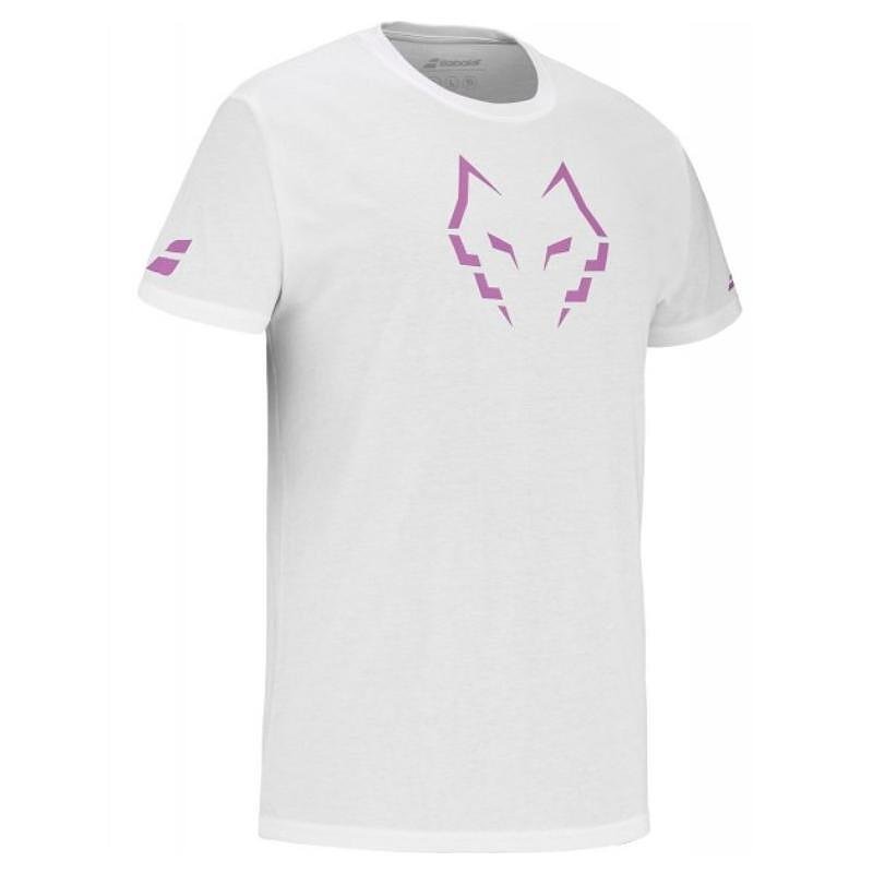Мъжка тениска Babolat COTTON J. LEBRON 2025 - white с комфортен памук и лога El Lobo и Babolat
