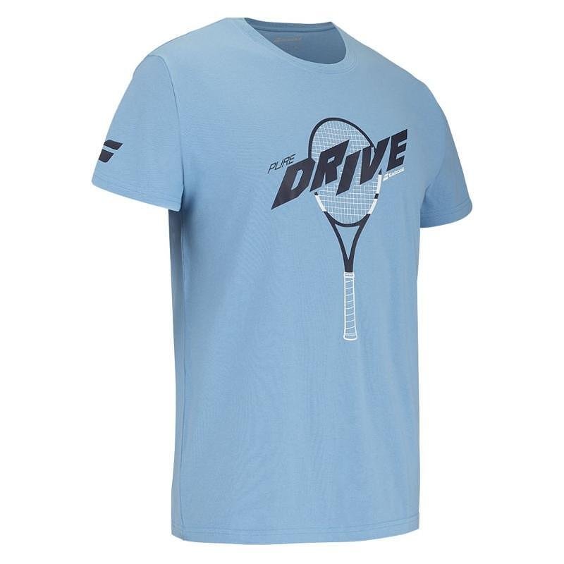 Мъжка тениска Babolat DRIVE COTTON - drive blue, удобна тениска за тренировки и мачове, със спортен дизайн