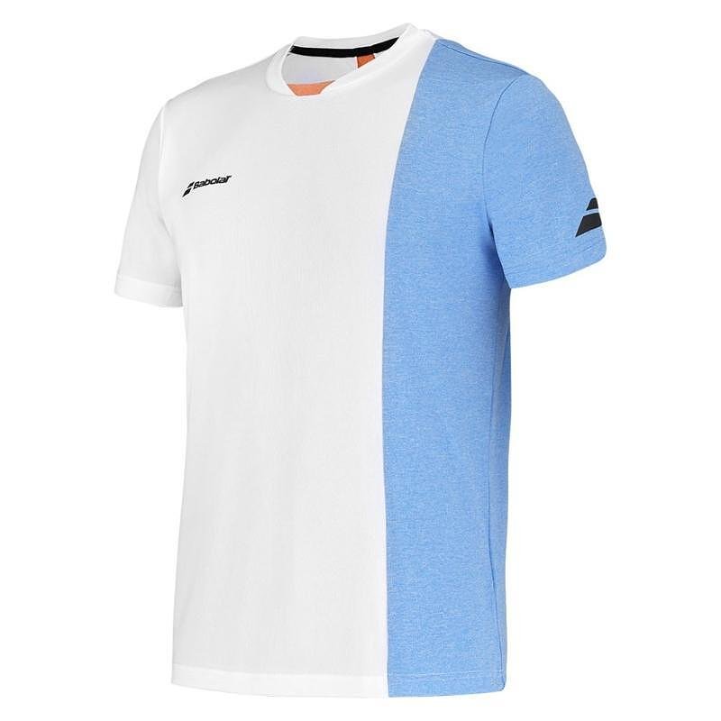 Men's Babolat PLAY CREW T-shirt - white, blue, stylish and breathable for tennis and tennis apparel