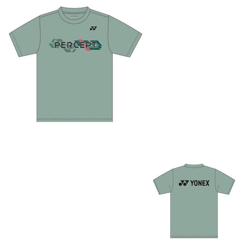 Men's Yonex PERCEPT olive green T-shirt in green, 100% cotton, with a modern sporty design