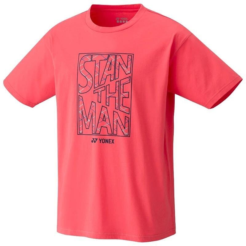 Tricou bărbătesc Yonex STAN THE MAN Coral Red, tricou roșu din bumbac din colecția lui Stan Wawrinka