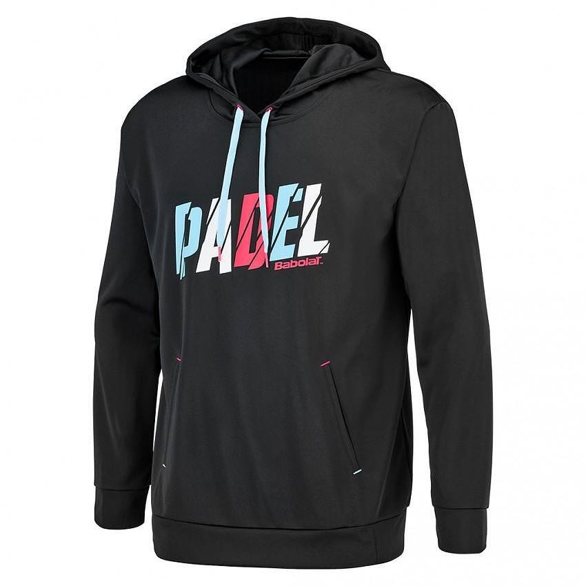 Men's Babolat PADEL HOOD BLACK sweatshirt for padel training and comfort in cool weather
