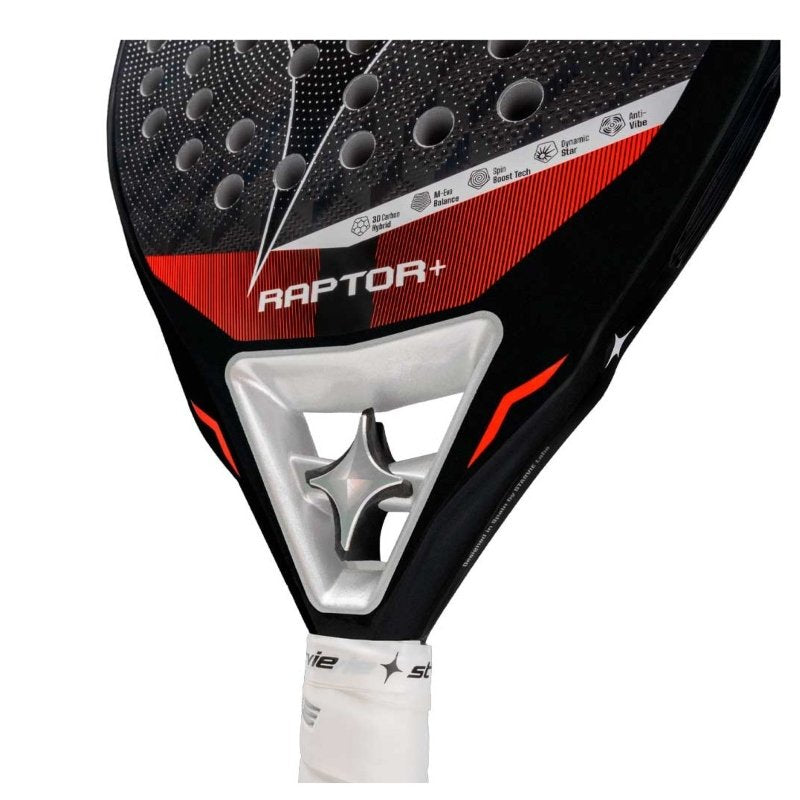 Падел ракета Star Vie Raptor + с кръгла форма и 12K Carbon повърхност за контрол и прецизност.