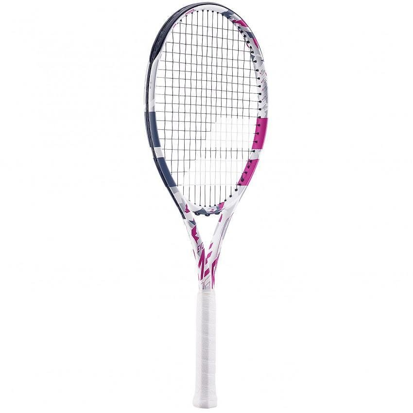 Тенис ракета Babolat Evo Aero Pink с бял и розов дизайн за комфорт, сила и бърз напредък на корта