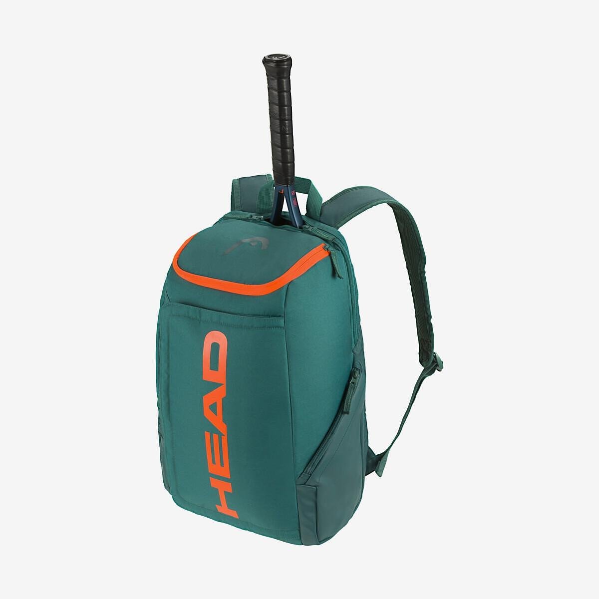 Head Pro 28L Dark Cyan/Fluo Orange backpack with a padel racquet compartment and convenient pockets for tennis gear