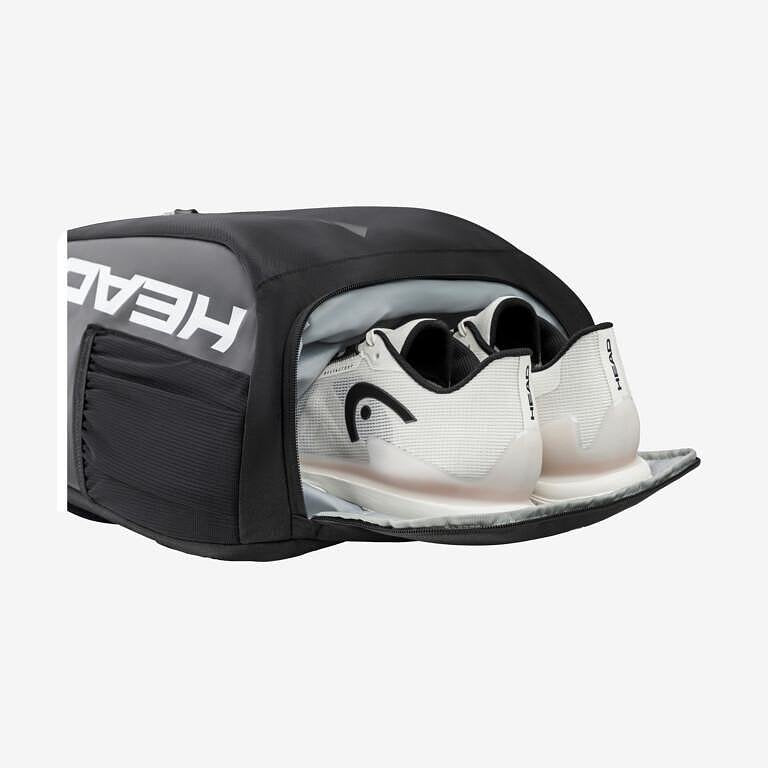 Head Tour 25L Black backpack with a shoe and racket compartment, a stylish tennis backpack for tennis gear
