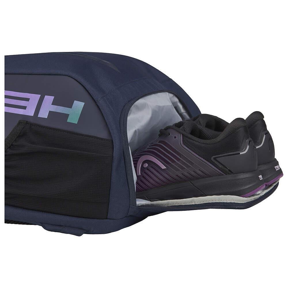 Head Tour 25L Navy Blue backpack with a shoe compartment and tennis gear, stylish and practical