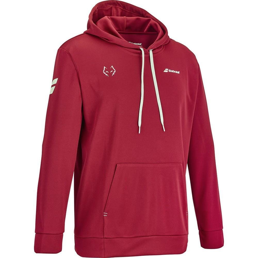 Суитшърт Babolat HOOD SWEAT LEBRON - red dahlia, мъжки суитшърт с качулка и кенгуру джоб за комфорт.