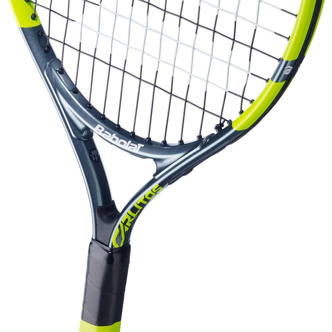 Rachetă de tenis Babolat Carlitos Junior 21 CV pentru copii 5-7 ani, rachetă ușoară din aluminiu cu instrucțiuni și design dinamic.