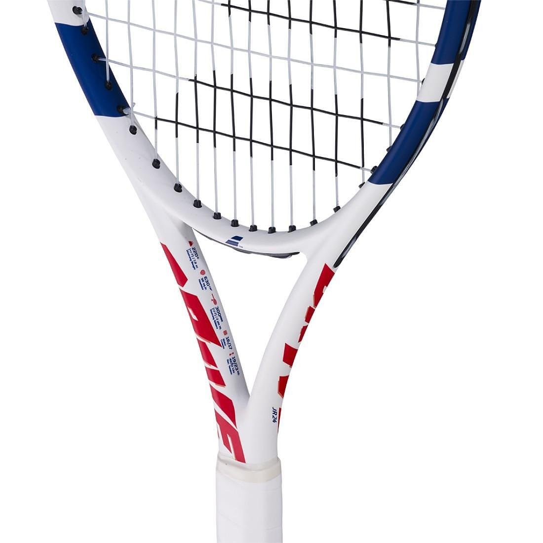 Babolat Drive Junior 24 White tennis racket for kids, lightweight and comfortable for training and development with confidence.