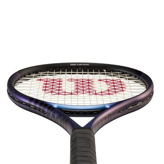 Wilson Ultra 100L V4.0 tennis racket with a lightweight construction, stability, and comfort for powerful play