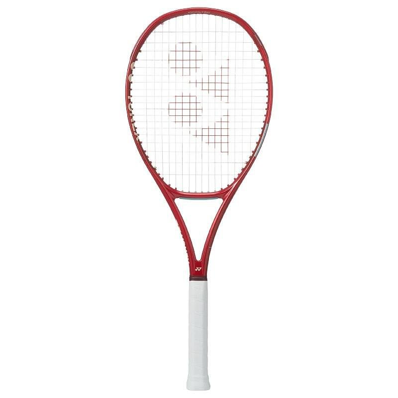 Yonex VCORE 98L Ruby Red tennis racket for topspin, maneuverability, and stability in aggressive baseline play.