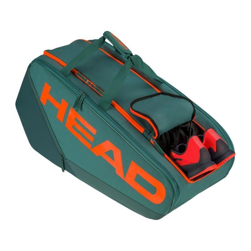 HEAD PRO Racquet Tennis Bag XL in forest green, spacious bag for 12 racquets, shoes and tennis gear
