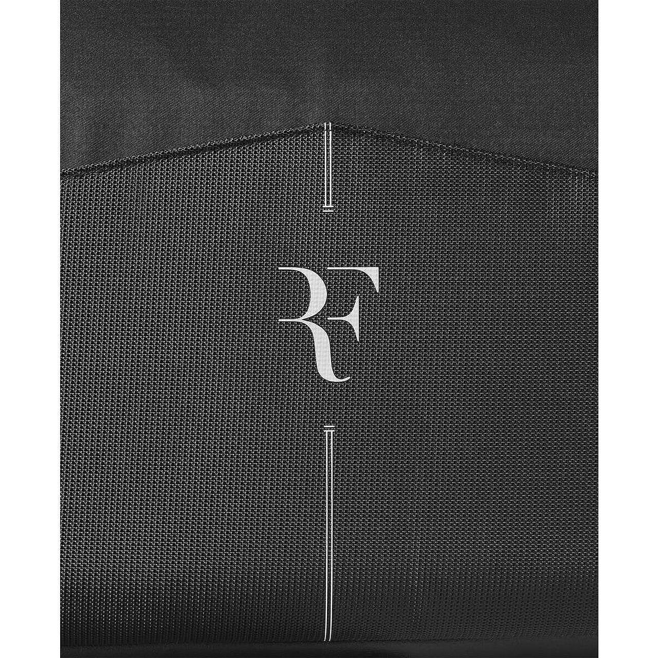 Wilson RF Roger Federer Duffel tennis bag - 6 racquets, stylish black Wilson RF tennis bag with RF logo for tennis gear.