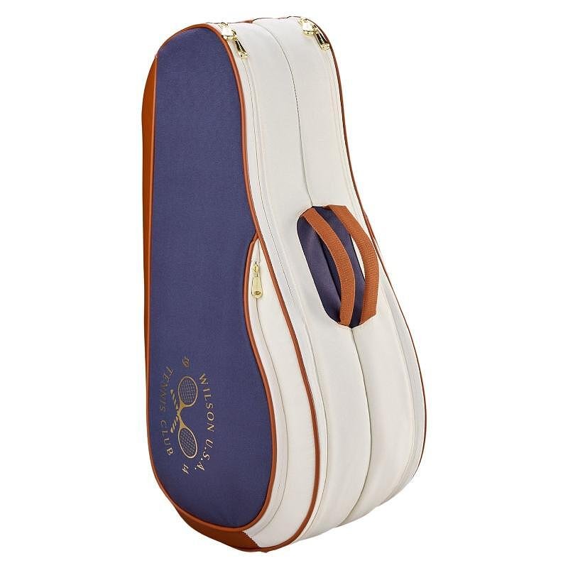 Geantă de tenis Wilson HERITAGE V2 pentru 6 rachete - geantă de tenis Wilson elegantă, ediție limitată, în crem, argilă și bleumarin pentru 6 rachete.