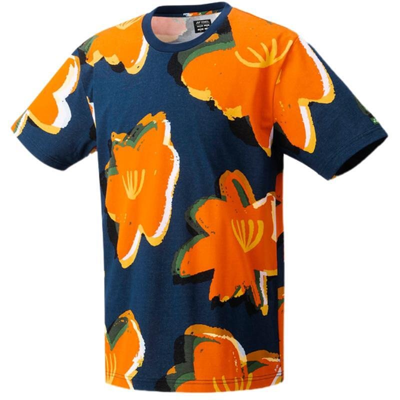 Tricou Yonex 2024 - UNISEX mărimea S, albastru închis cu imprimeu portocaliu