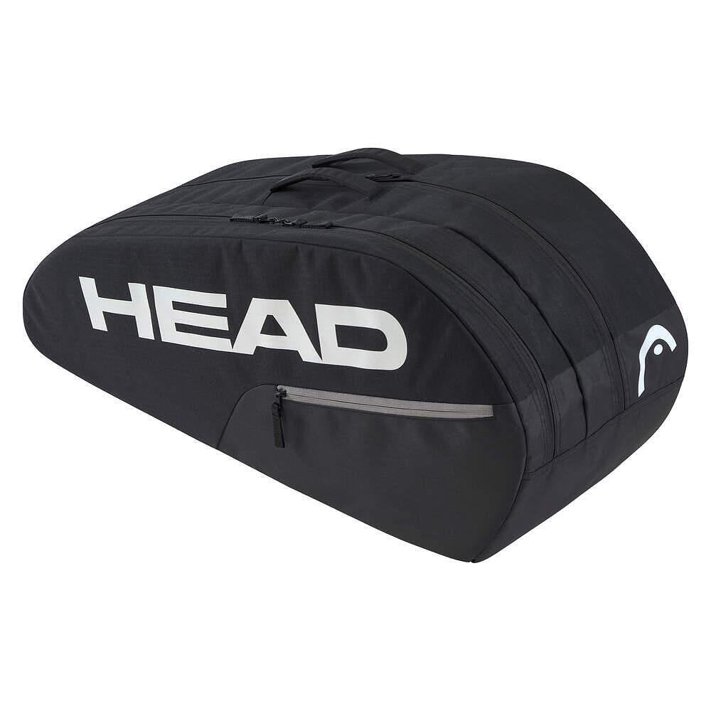 HEAD Base M Black thermobag - 6 rackets, black tennis bag with reinforced construction and accessory pocket