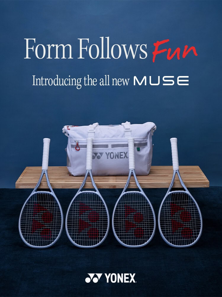 Yonex Muse серия с тенис ракети и спортен сак в промо банер