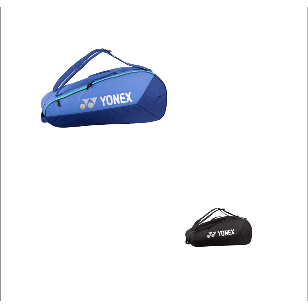 Yonex Team Black Thermal Bag - 9 rackets, Yonex thermal tennis racket bag in blue and black, with shoe pocket